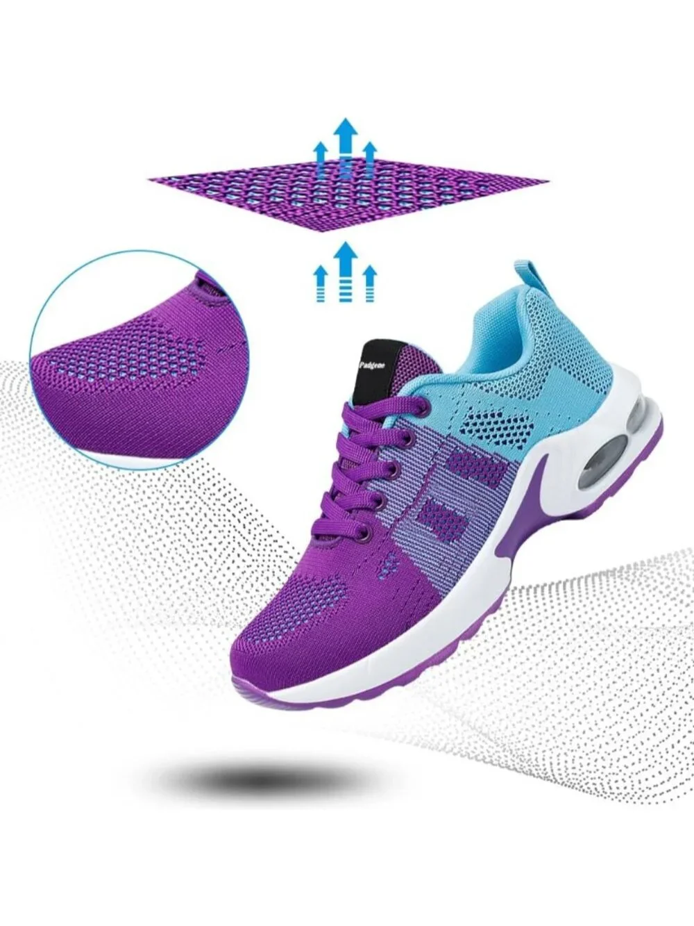 Women's Purple Lightweight Air Cushion Mesh Breathable Casual Sneakers
